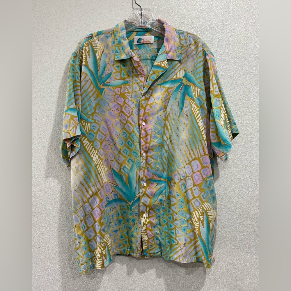 Islander Hawaiian Light blue Tropical Print Shirt casual shirt size Large